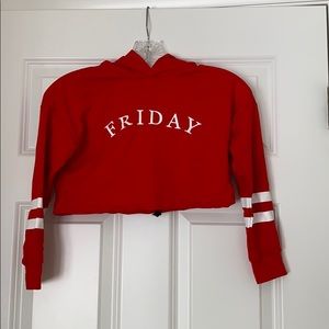 Hooded Red Graphic Crop Top